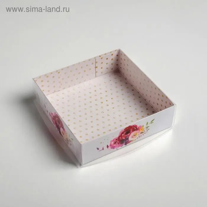 Кондитерская упаковка, коробка для макарун с пластиковой крышкой, «Цветы», 12 х 12 х 3.5 см Кондитерская упаковка, коробка для макарун с пластиковой крышкой, «Цветы», 12 х 12 х 3.5 см