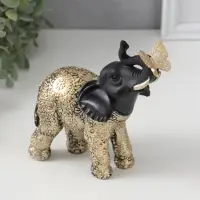 Фигурка полистоун &laquo;Чёрный слоник с бабочкой на хоботе&raquo;, с золотом, 4&times;9&times;12.5 см