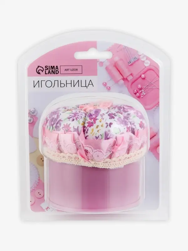 Игольница со шкатулкой для хранения мелочей, 8&times;7.8&times;7.8 см, цвет розовый