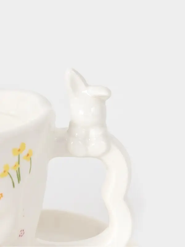 Чайная пара "Зайка в цветах"  блюдце 14х2 см, чашка 12х9х6,5 см