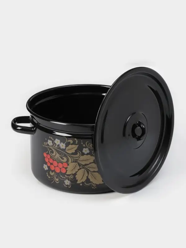 Кастрюля эмалированная &laquo;Рябина&raquo;, 7 л, d=26.5 см, черно-красная