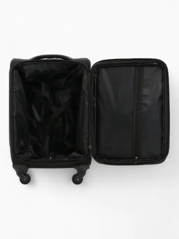 Чемодан 20 Чемодан 20", Текст, 37*23*54, отд на молнии, 2 нар/карм, увелич, код замок, 4 колеса, черный 10875