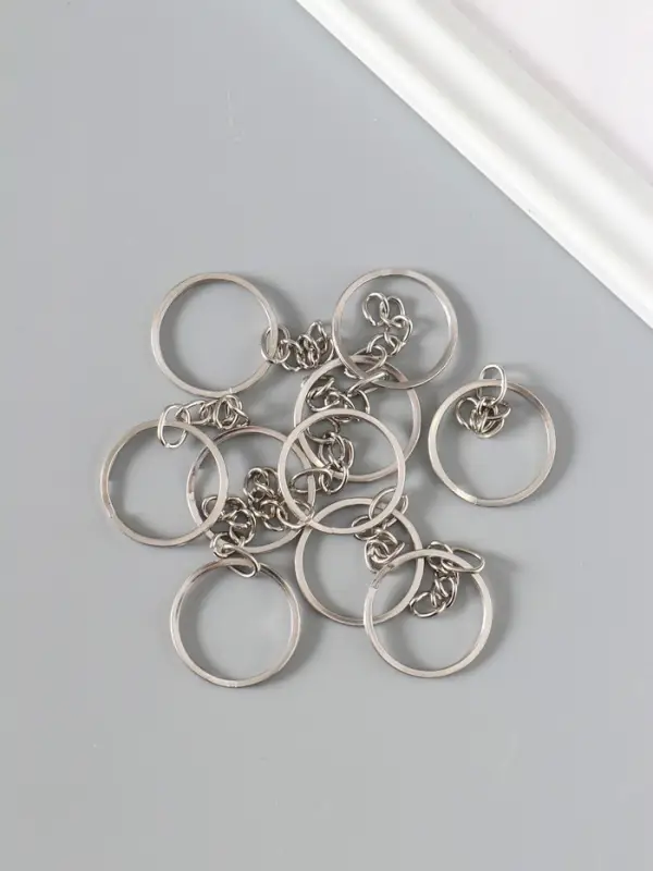 Основа для брелока, с цепочкой, плоская, d=25 мм, 10 шт., цвет серебряный