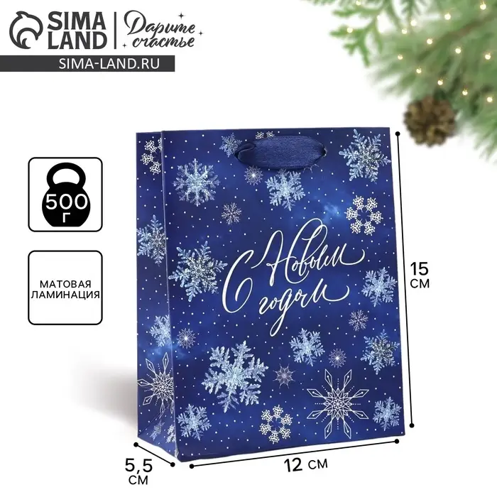 Пакет подарочный новогодний ламинированный «С Новым годом», снежинки, S 12 х 15 х 5.5 см Пакет подарочный новогодний ламинированный «С Новым годом», снежинки, S 12 х 15 х 5.5 см