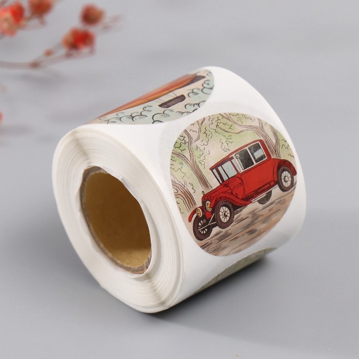 Наклейка бумага Наклейка бумага "Ретро транспорт" d=3,8 см 252 шт в рулоне