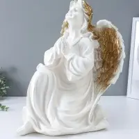 Фигура "Ангел на колене" большой, белый с золотом, 58х48х38 см
