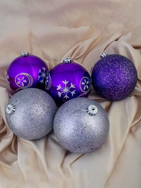 Ёлочные игрушки &laquo;Барбара&raquo;, шары новогодние, d=14 см, набор 5 шт., серебристо-фиолетовый