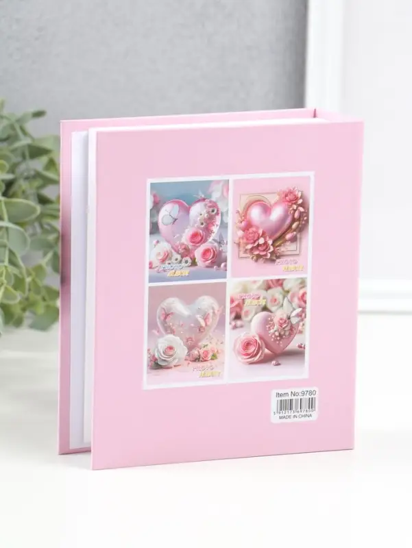 Фотоальбом на 40 фото 10х15 см "Розовое сердце в цветах" в коробке 4,5х14х17 см