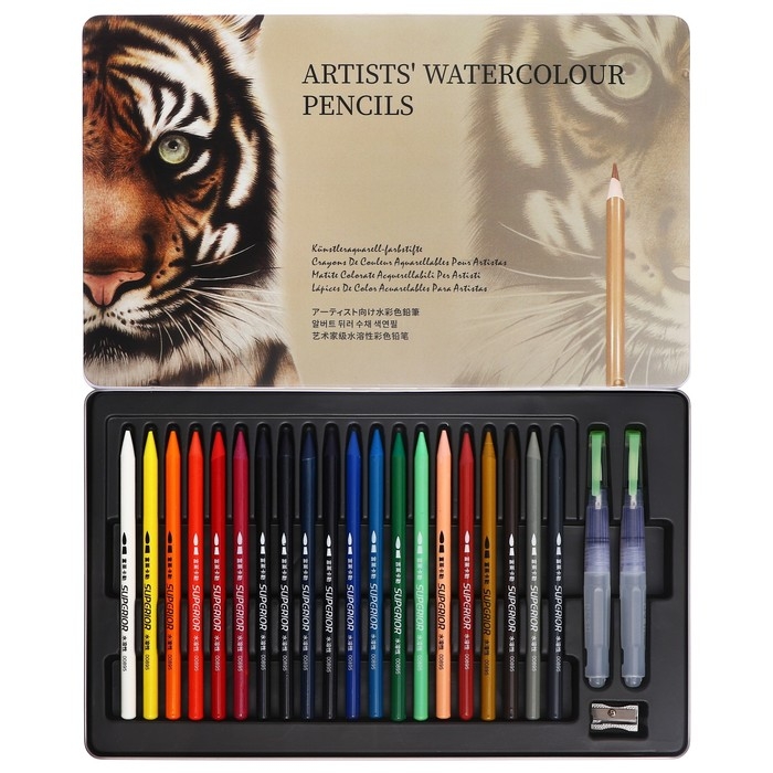 Карандаши акварельные, цельнографитные, 20 цветов+2 кисти+точилка, в металлической коробке WWP-20 Карандаши акварельные, цельнографитные, 20 цветов+2 кисти+точилка, в металлической коробке WWP-20