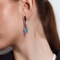 Серьги &laquo;Сердце&raquo; кристалл, радужные в серебре