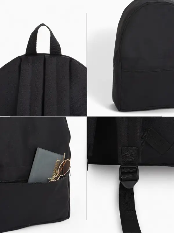 Рюкзак школьный на молнии, с карманом, размер 27&times;11&times;37 см, чёрный