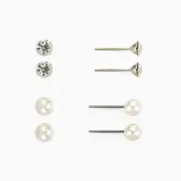 Гарнитур 5 предметов: 4 пары пусет, кулон &laquo;Гимнастка&raquo;, белые в серебре, 40 см