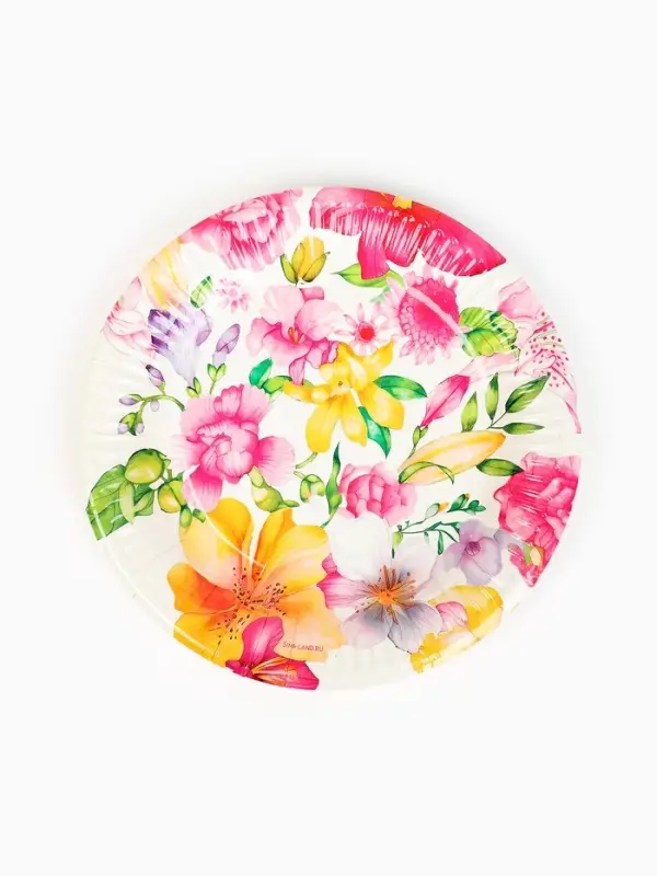 Тарелка одноразовая бумажная «Акварельные цветы», белая, 18 см