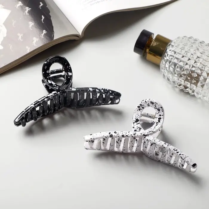 Крабик для волос &laquo;Пелагея&raquo;, петля, 11 см, белый, чёрный