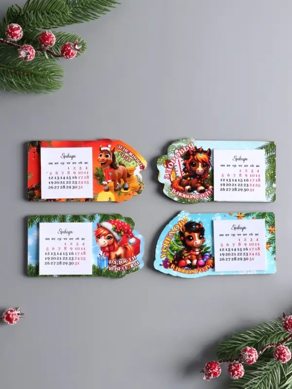 Набор новогодних магнитов с календарём «Новый год 2026», 4 шт., размер магнита 6×11 см