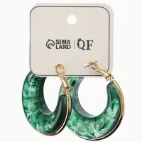 Серьги-кольца акрил "Тренд", цвет изумрудный в золоте Серьги-кольца акрил "Тренд", цвет изумрудный в золоте