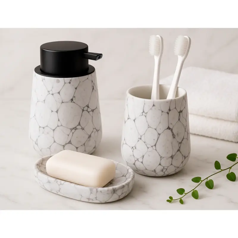 VETTA Дозатор для жидкого мыла, 320 мл, 13x9x9 см, керамика, "Космос", мрамор белый