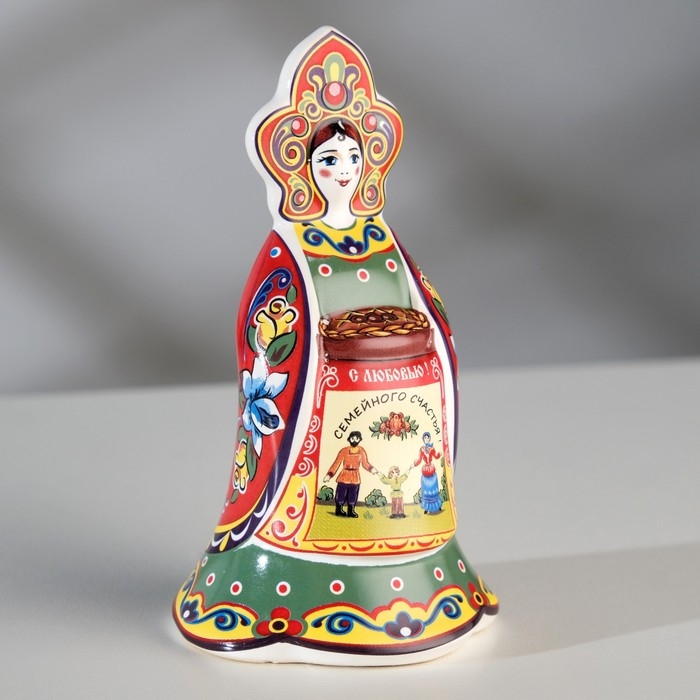 Сувенир колокольчик  Сувенир колокольчик "Кукла с караваем", гжель", 11см,  керамика