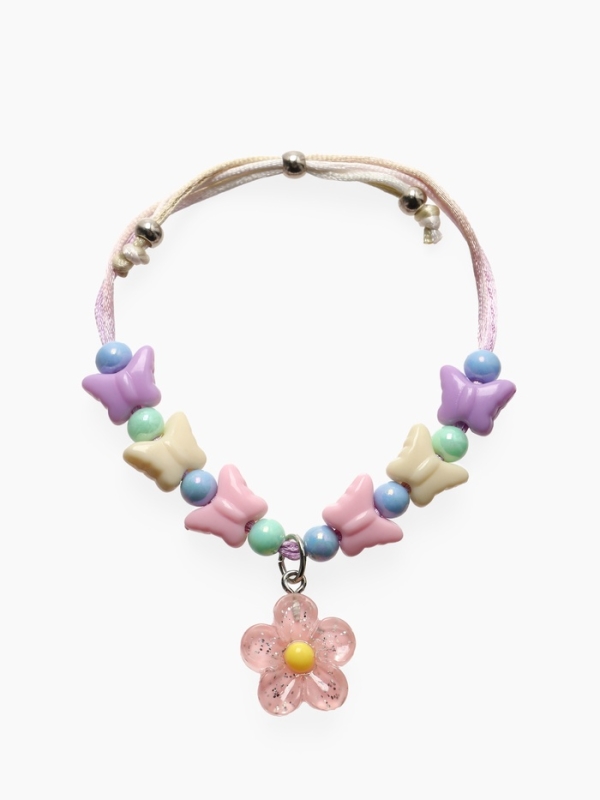 Браслет детский "Выбражулька" на затяжке,, цветок с бусинами бабочки, цветной