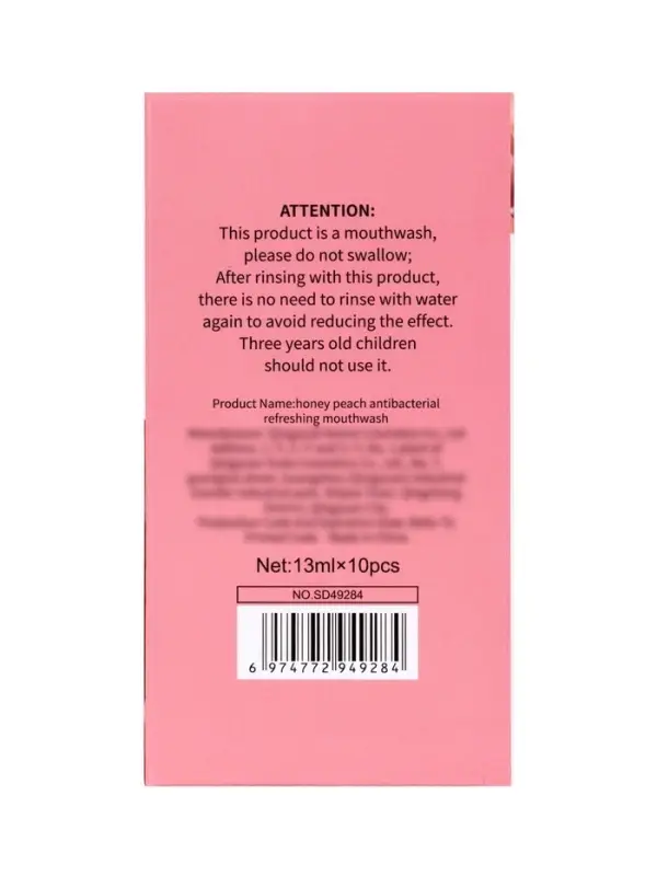 Ополаскиватель для полости рта антибактериальный SADOER, персик, 10 шт. по 13 мл