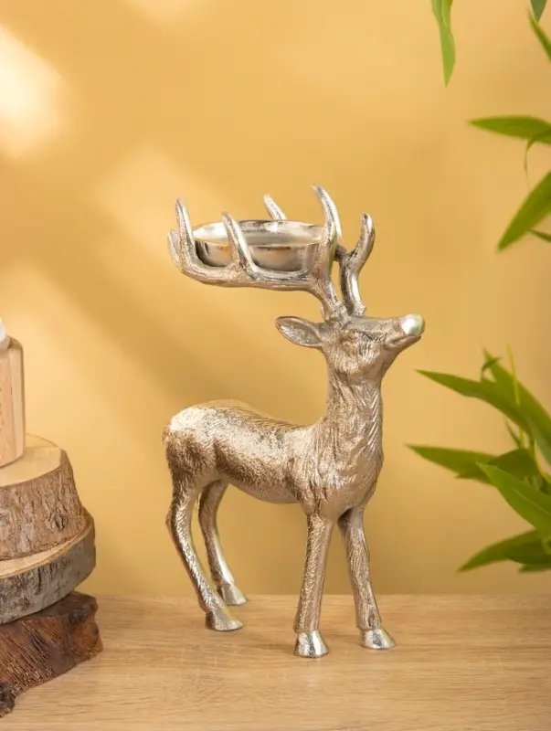 Подсвечник "Сохатый" 15,5х9х22,5 см, алюминий, серебряный