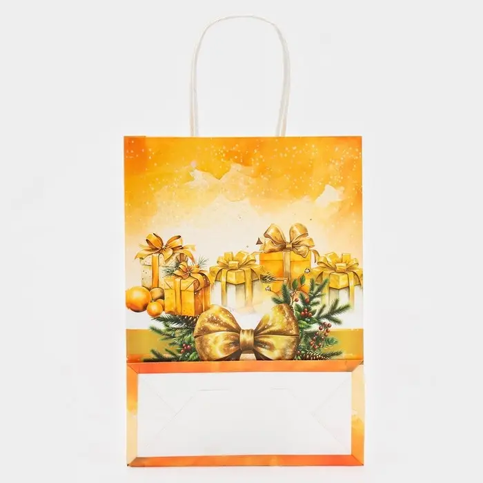 Пакет бумажный подарочный новогодний крафт &laquo;Новогодний бант&raquo; 18&times;8&times;25 см