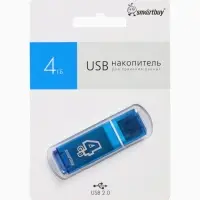 Флешка Smartbuy Glossy, 4 ГБ, USB 2.0, чтение до 25 Мб/с, запись до 15 Мб/с, синяя