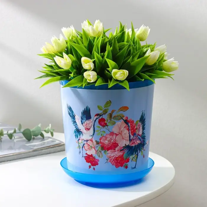 Горшок для цветов с поддоном Доляна «Танец журавлей», 1,6 л, d=14 см, h=15,5 см, цвет голубой Горшок для цветов с поддоном Доляна «Танец журавлей», 1,6 л, d=14 см, h=15,5 см, цвет голубой