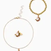 Набор детских украшений &laquo;Выбражулька. Единороги&raquo;, 3 предмета: кулон, браслет, кольцо, разноцветный в золоте