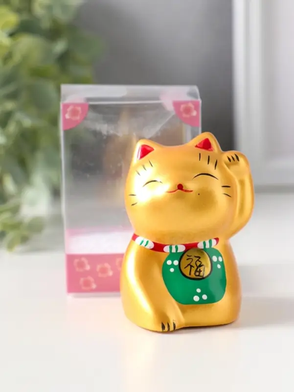 Сувенир керамика "Котик Манэки-нэко золотой" 5,3х7,3х6 см