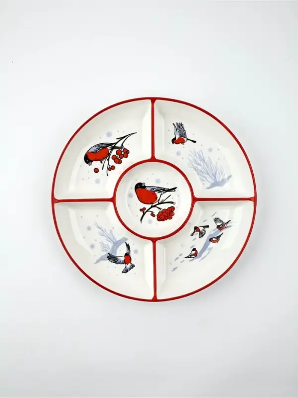 Менажница керамическая новогодняя «Снегири», 25.5×3 см, ручная работа