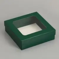 Коробка складная, крышка-дно, армейский зелёный, с окном 20&times;20&times;6 см