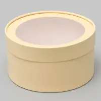 Подарочная коробка круглая &laquo;Крема&raquo; кремовая, завальцованная с окном, 21&times;11 см