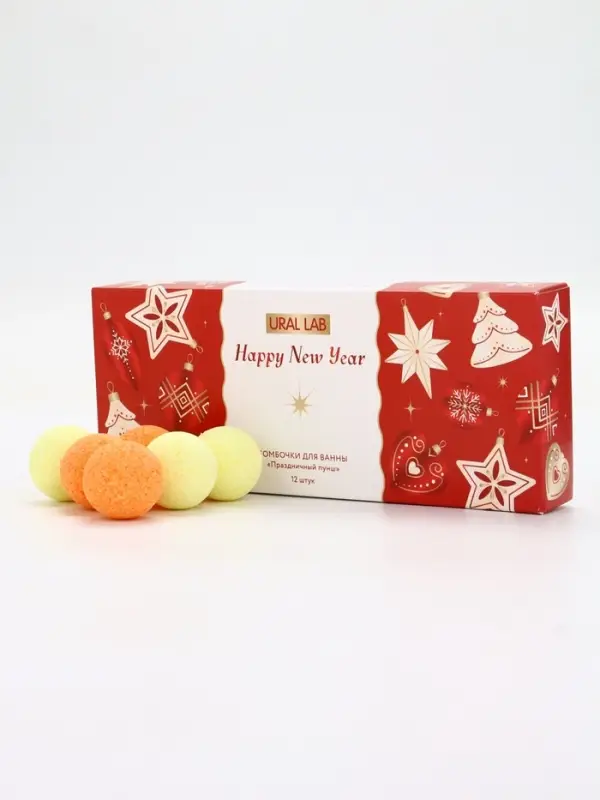 Бомбочки для ванны Happy New Year, аромат праздничный пунш, набор 12 шт х 20 г, URAL LAB Бомбочки для ванны Happy New Year, аромат праздничный пунш, набор 12 шт х 20 г, URAL LAB