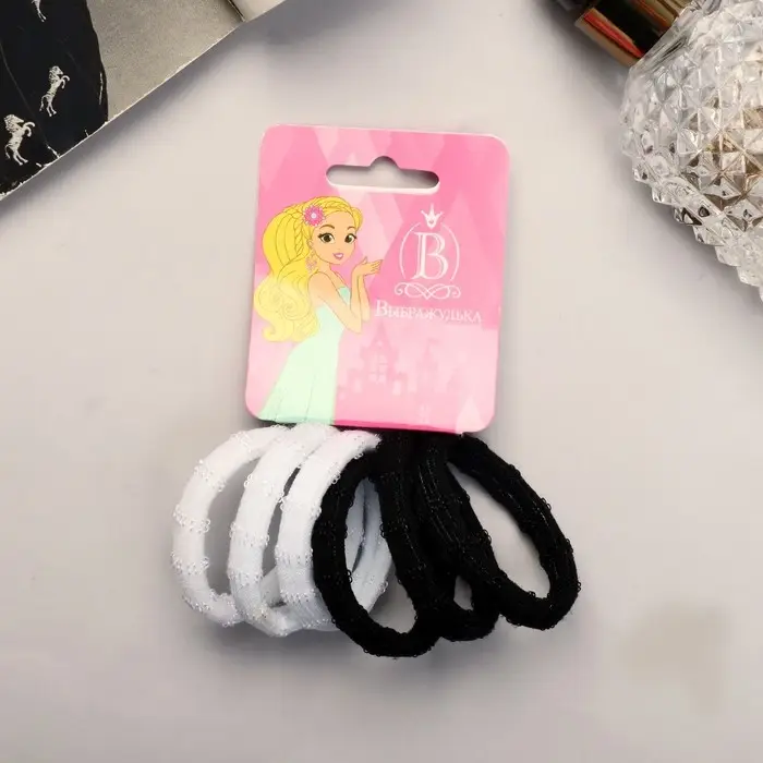 Резинки для волос «Махрушка спорт», набор 6 шт., петельки блеск, 4.5 см, чёрно-белые