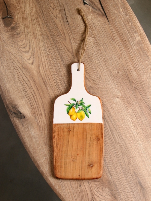 Доска разделочная прямоугольная "Лимоны" дерево манго 41х18 см
