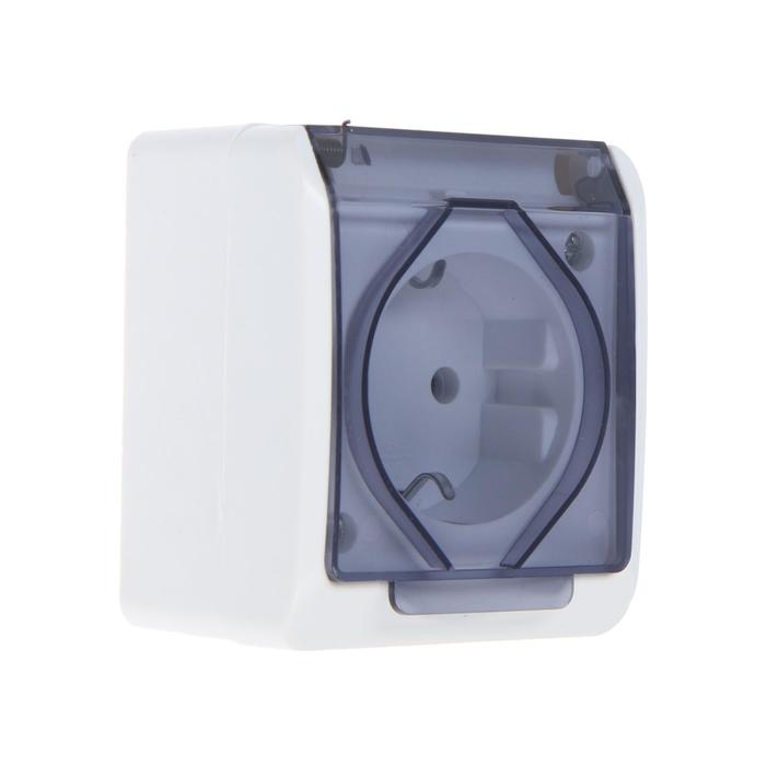 Розетка одноместная, 16 А, накладная, с з/к, IP 44, уличная, белая Розетка одноместная, 16 А, накладная, с з/к, IP 44, уличная, белая