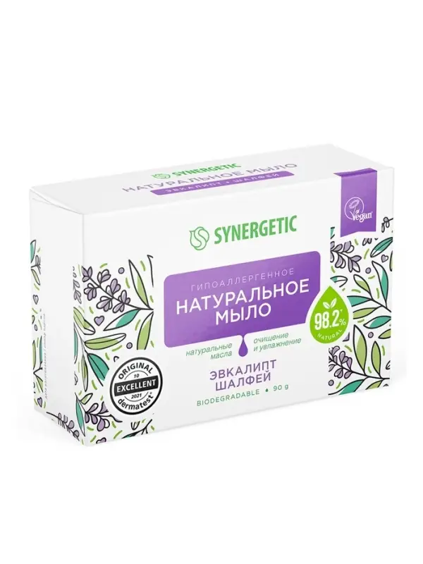 Натуральное туалетное мыло Synergetic &laquo;Эвкалипт и шалфей&raquo;, гипоаллергенное, 90 г