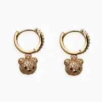 Серьги детские &laquo;Выбражулька. Мишка в стразах&raquo;, 0.5&times;2.2 см, белые в золоте