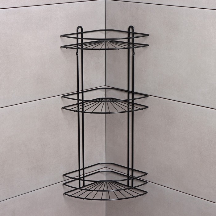 Полка угловая для ванной 3-х ярусная Native, 175×175×562 мм, цвет черный матовый Полка угловая для ванной 3-х ярусная Native, 175×175×562 мм, цвет черный матовый