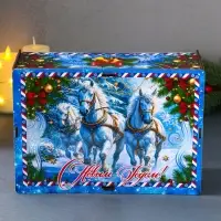 Шкатулка-ящик  самосборный большой  с символом года "Тройка",  28х19,5х11 см