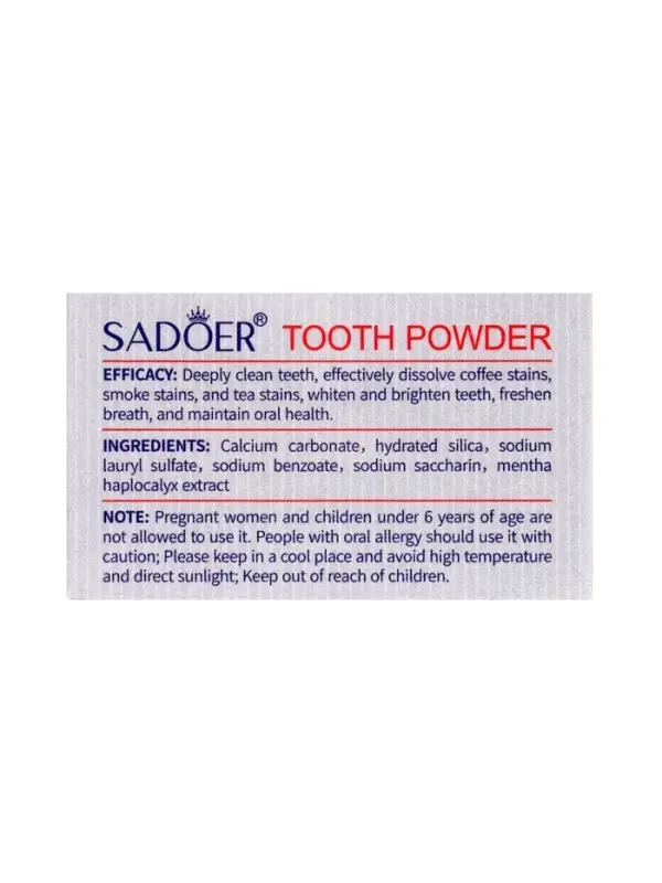 Отбеливающий зубной порошок Sadoer white plus от желтизны, 60 г