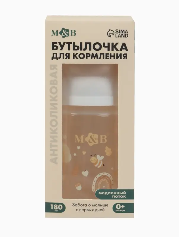 Бутылочка для кормления, широкое горло &Oslash;50 мм, +0мес., 180 мл, M&B