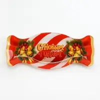 Блюдо в форме конфеты &laquo;С Новым годом&raquo;, 11&times;26.4 см, стекло, золотистое, красное