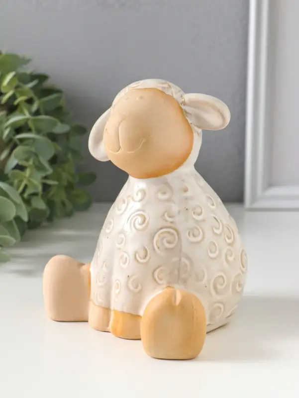 Копилка для денег керамика &laquo;Кудрявый барашек&raquo;, беж, 11.6&times;11.2&times;13.4 см