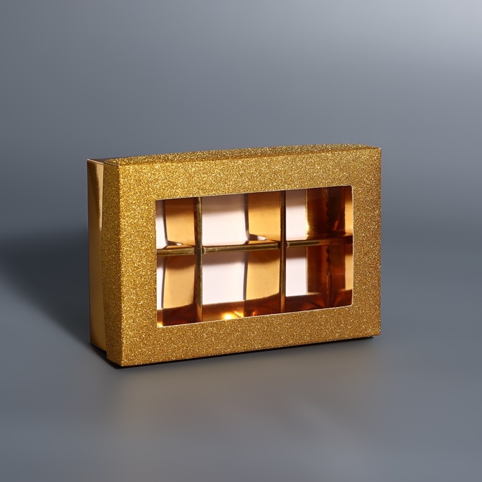 Коробка для 6 конфет золото глиттер, 12 х 8,5 х 4 см. Кондитерская упаковка Коробка для 6 конфет золото глиттер, 12 х 8,5 х 4 см. Кондитерская упаковка