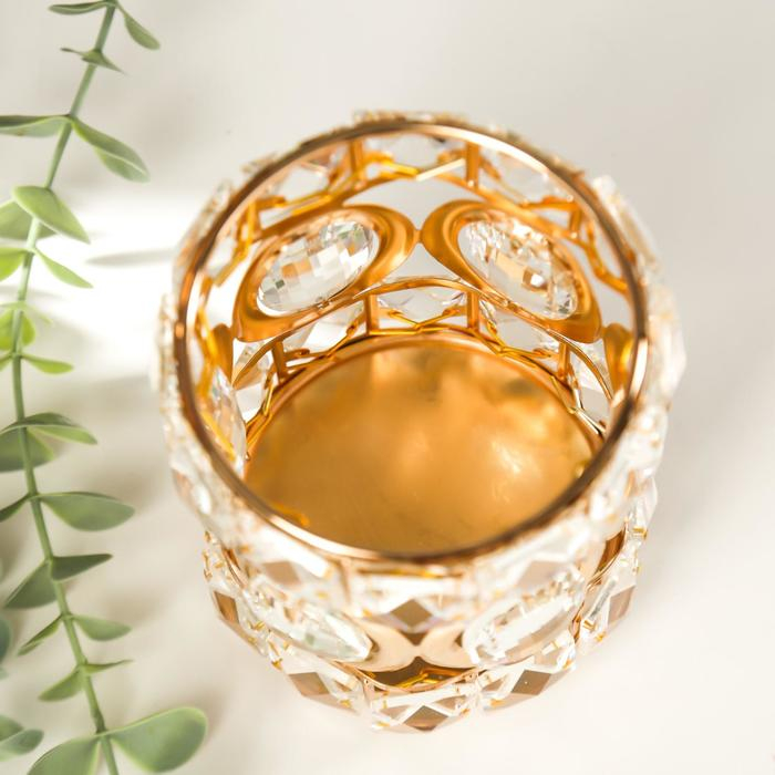 Подсвечник металл, стекло на 1 свечу Подсвечник металл, стекло на 1 свечу "Овалы и квадраты" золото 13,2х9х9 см