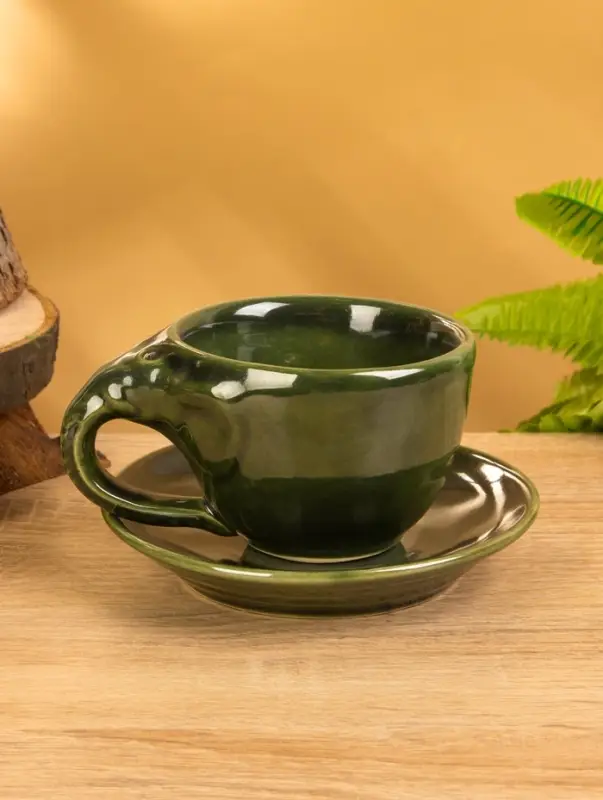 Чашка с блюдцем «Слоник», 13×13×8 см, керамика, зелёная