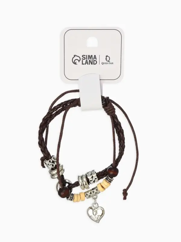 Браслет кожаный с подвеской &laquo;Сердце с розой&raquo;, d=8 см, коричневый