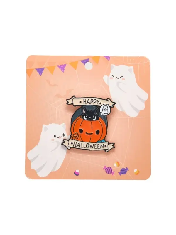 Значок «Котёнок» в тыкве, цветной в чёрном металле Значок «Котёнок» в тыкве, цветной в чёрном металле